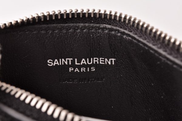 4 Saint Laurent Paris Coin Case Card Case Neck Strap Embossed Black