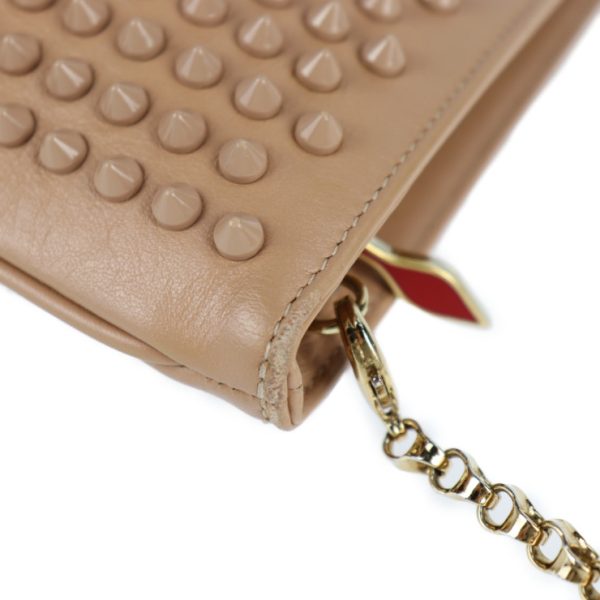 5 Christian Louboutin Spike Stud Clutch Bag Leather Pink Beige