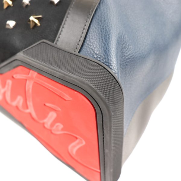 5 Christian Louboutin Studded Tote Bag Handbag Leather Navy Gray Black
