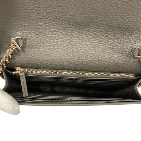 5 Gucci Interlocking G Chain Wallet Leather Shoulder Bag Gray