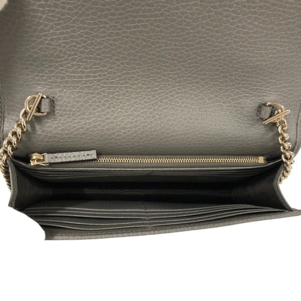 5 Gucci Interlocking G Chain Wallet Leather Shoulder Bag Gray