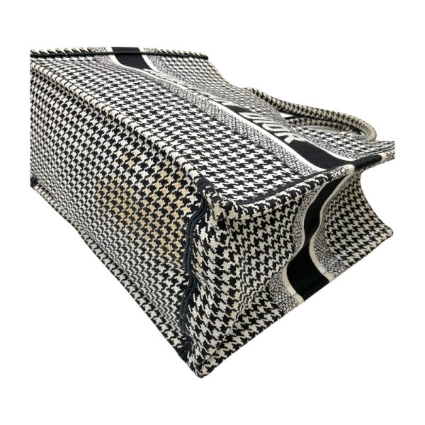 5 Christian Dior Book Tote Bag Medium Houndstooth White Black