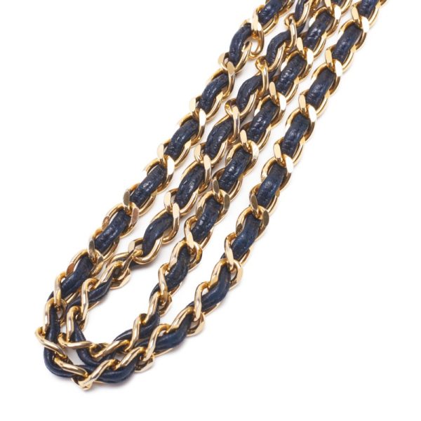 5 Chanel Matelasse Coco Mark Double Chain Lambskin Navy