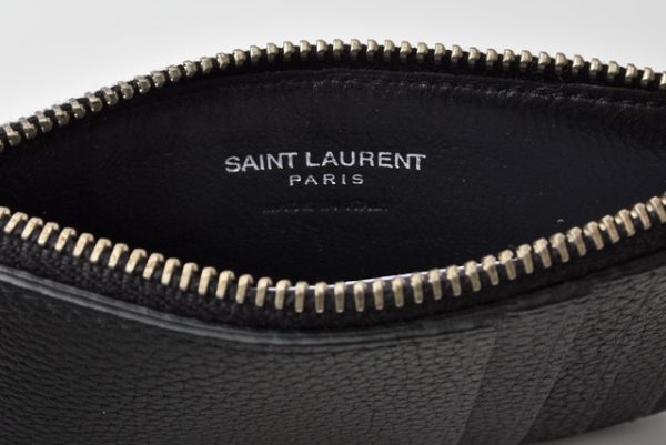 5 Saint Laurent Paris Coin Case Card Case Neck Strap Leather Black