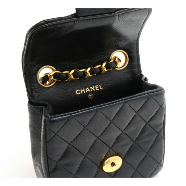 6 Chanel Mini Matelasse Coco Mark Chain Bag Charm Leather Black Gold