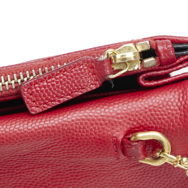 6 Saint Laurent Chain Wallet Shoulder Bag Leather Red