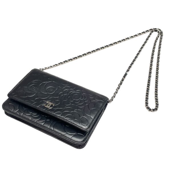 6 Chanel Camellia Chain Wallet Shoulder Bag Black