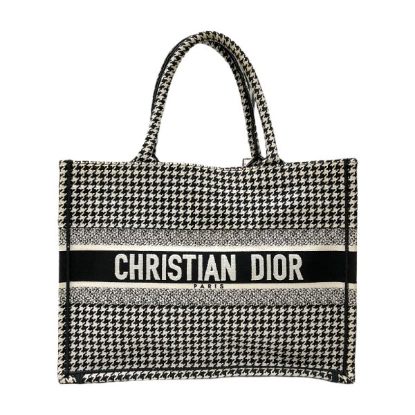 7 Christian Dior Book Tote Bag Medium Houndstooth White Black