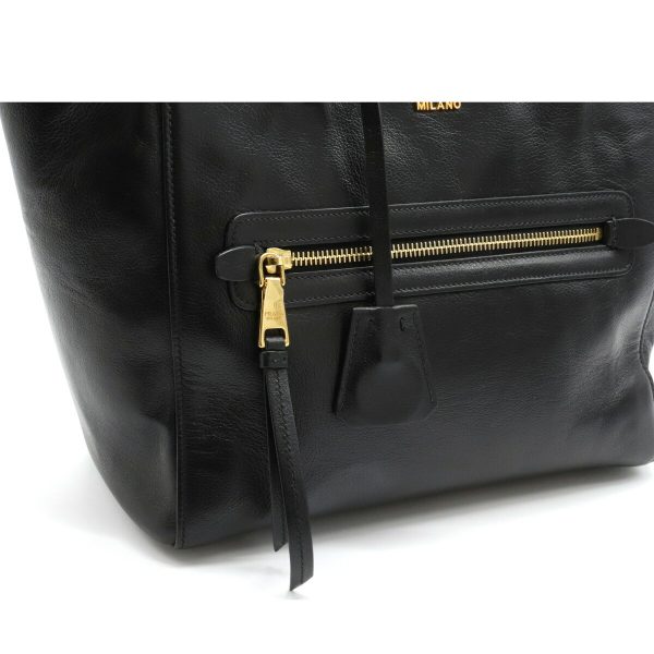 7 Prada Glace Calf Shoulder Bag Crossbody Nylon Leather Black Gold