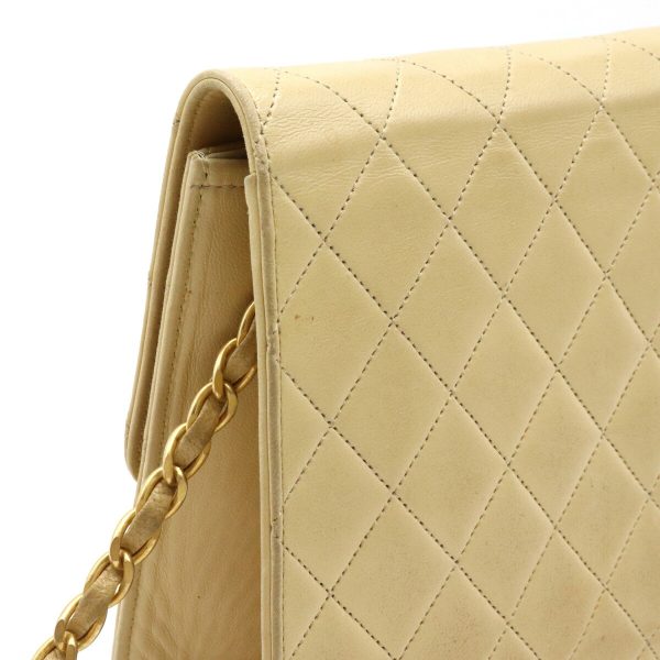 7 Chanel Matelasse Coco Mark Chain Semi Shoulder Lambskin Beige Gold