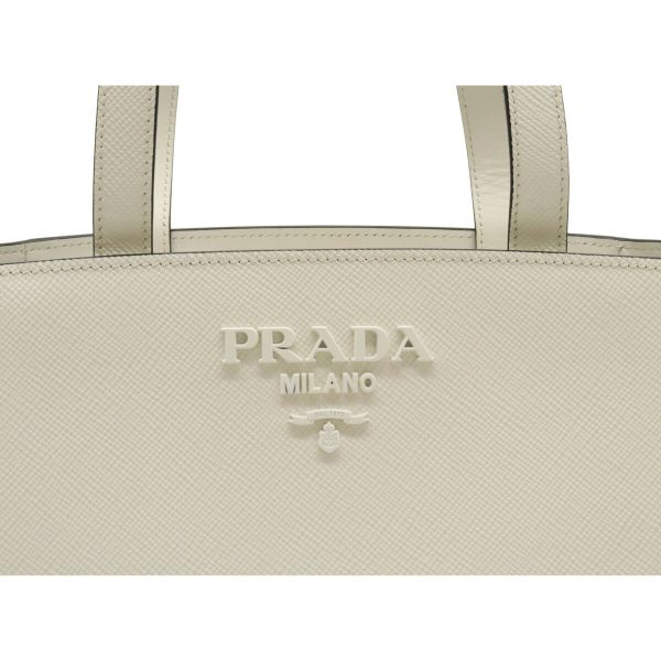 8 Prada Saffiano Tote Bag Shoulder Bag Leather White Gold