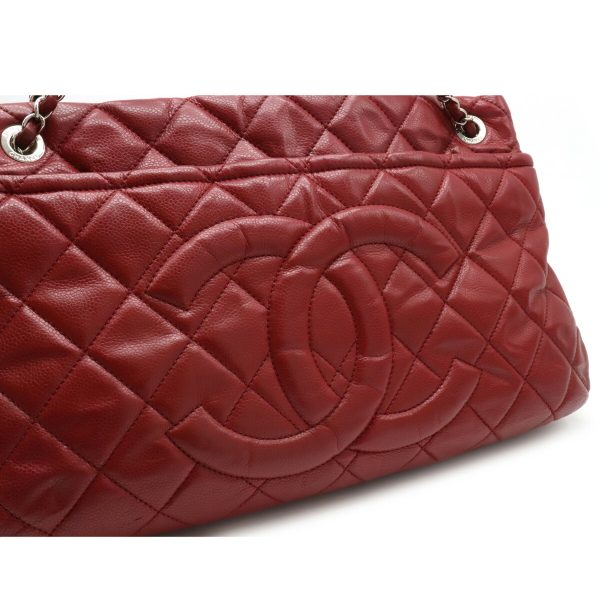 8 Chanel Matelasse Caviar Skin Here Mark Chain Tote Bag Leather Red Silver