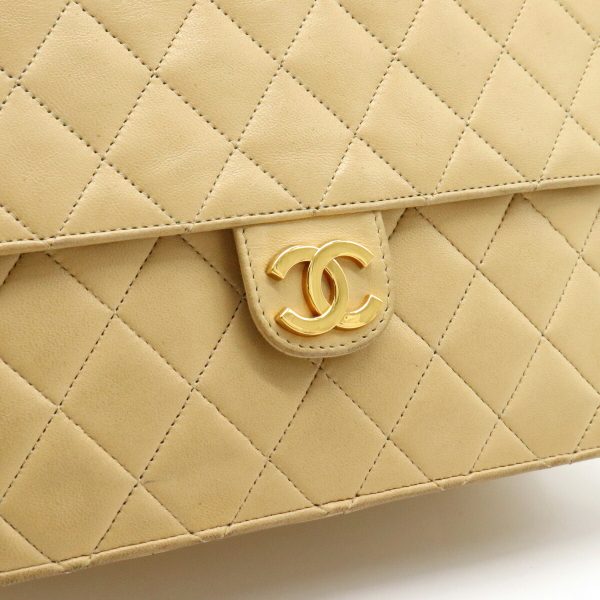 8 Chanel Matelasse Coco Mark Chain Semi Shoulder Lambskin Beige Gold