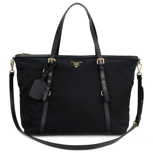 1 Prada Crossbody Tote Bag Tessuto Nylon Saffiano Leather Nero Black