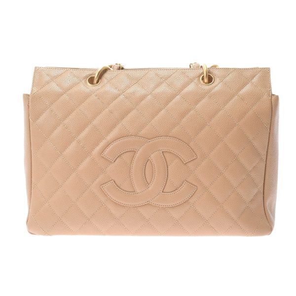 1 Chanel Matelasse Chain Tote Bag BeigeGold Hardware Caviar Skin