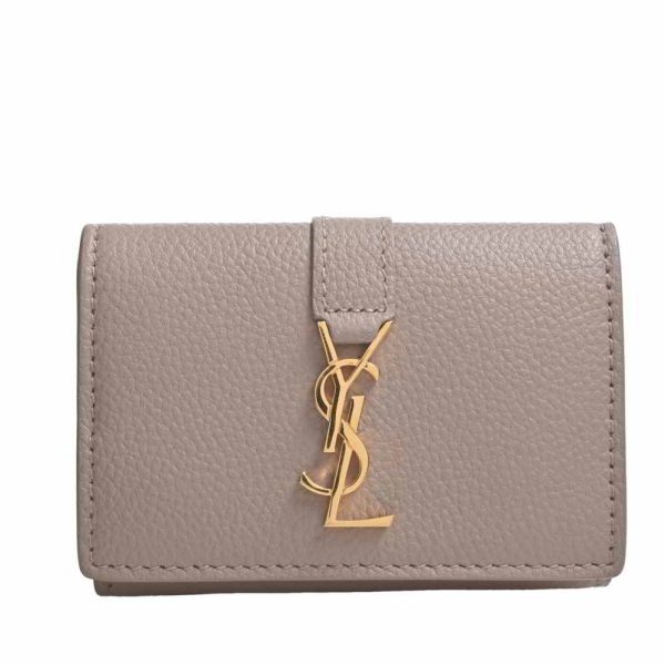 1 Saint Laurent Leather Tiny Wallet Tri fold Compact Wallet Beige