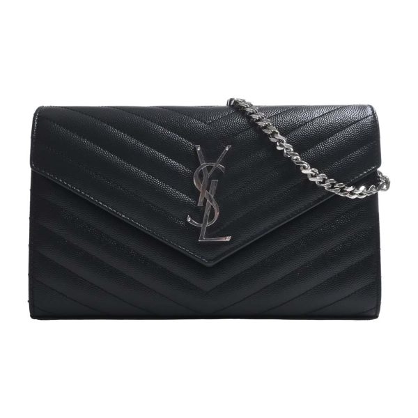 1 Saint Laurent Leather Chain Shoulder Wallet Long Wallet Black