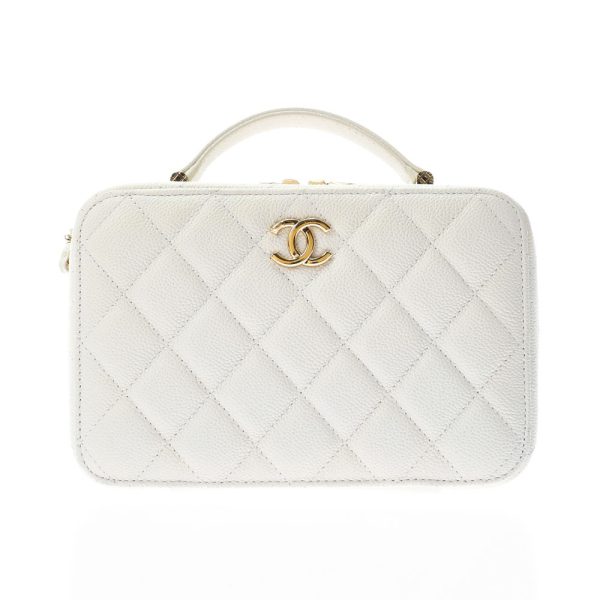 1 Chanel Matelasse Vanity Case White Gold Hardware Grained Calfskin Shoulder Bag