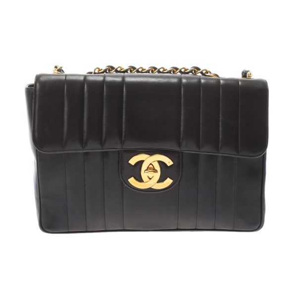 1 Chanel Mademoiselle Deca Matelasse Chain Shoulder 30cm Black Gold Hardware Lambskin Shoulder Bag