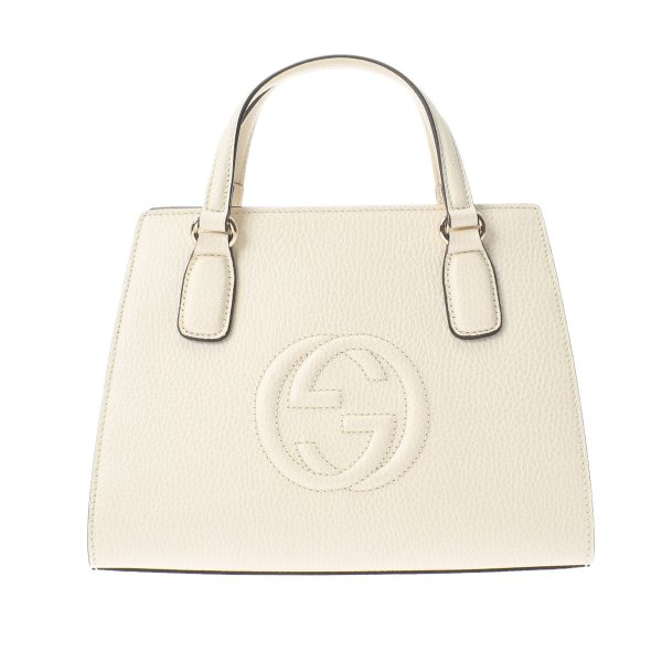 1 Gucci Interlocking GG White Silver Hardware Leather Shoulder Bag