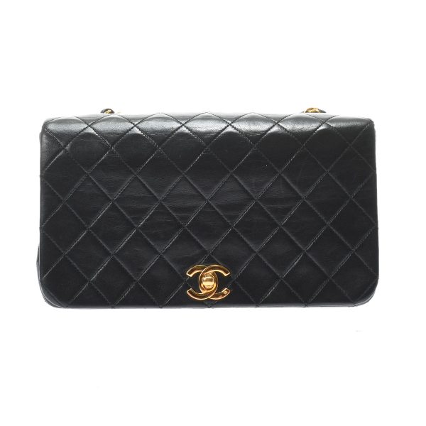 1 Chanel Matelasse Full Flap Push Lock Chain Shoulder Black Gold Hardware Lambskin Shoulder Bag