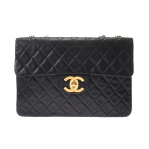 1 Chanel Matelasse W Flap Chain Shoulder Bag Black