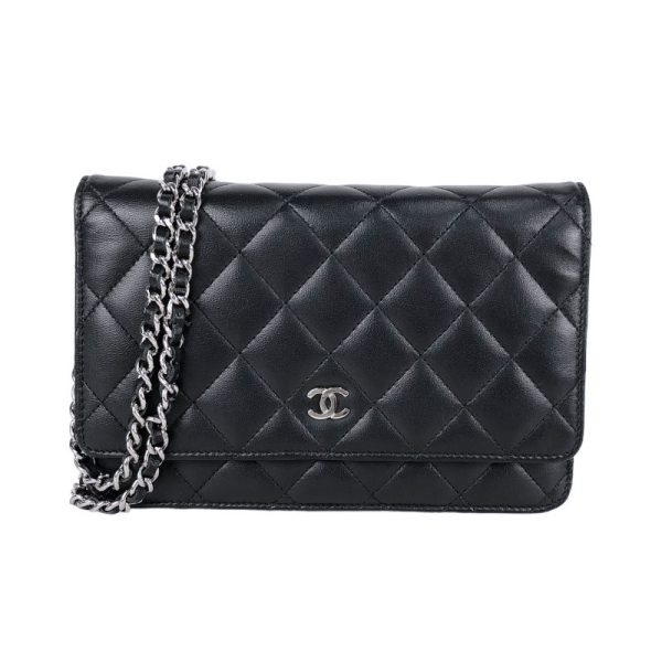 1 Chanel Classic Chain Wallet Shoulder Bag Black Silver