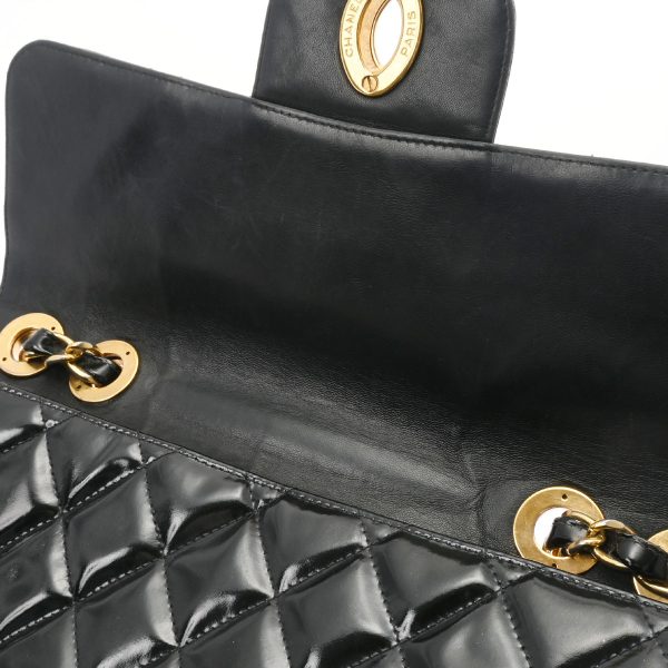 12 Chanel Big Matelasse Chain Shoulder 30cm Blackgold Hardware Patent Calf Shoulder Bag