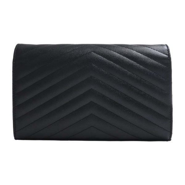 2 Saint Laurent Leather Chain Shoulder Wallet Long Wallet Black