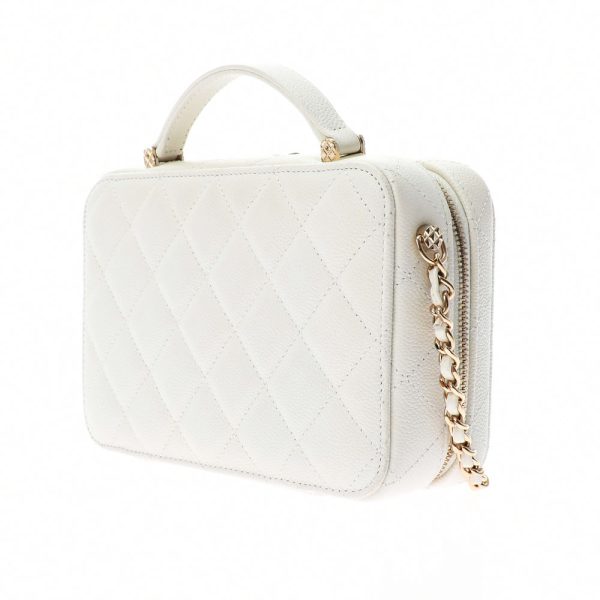 2 Chanel Matelasse Vanity Case White Gold Hardware Grained Calfskin Shoulder Bag