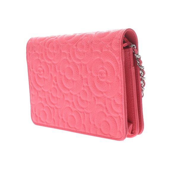 2 Chanel Camellia Chain Wallet Pink Silver Hardware Grained Calfskin Shoulder Bag