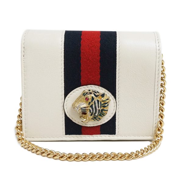 200097904018 Gucci Raja Tiger Bifold Chain Wallet Leather Canvas White