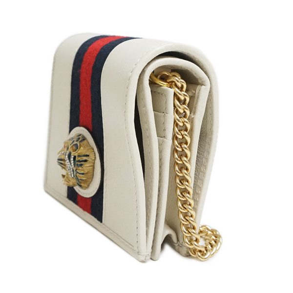 200097904018 6 Gucci Raja Tiger Bifold Chain Wallet Leather Canvas White