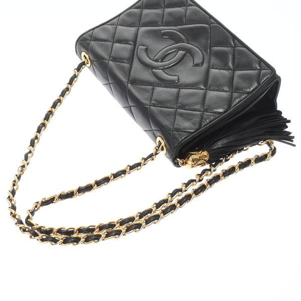 3 Chanel Matelasse Fringe Chain Shoulder Black Gold Hardware Lambskin Shoulder Bag