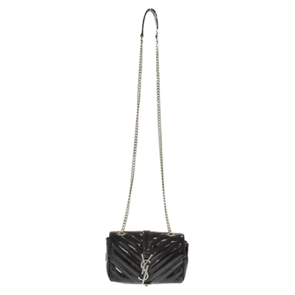 4 Saint Laurent Paris Baby Chai Patent Chain Shoulder Bag Black