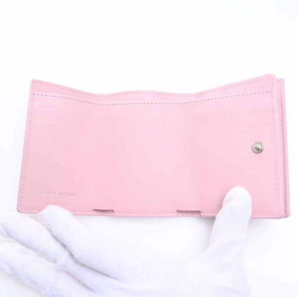 4 Saint Laurent Leather Tiny Wallet Tri fold Compact Wallet Pink