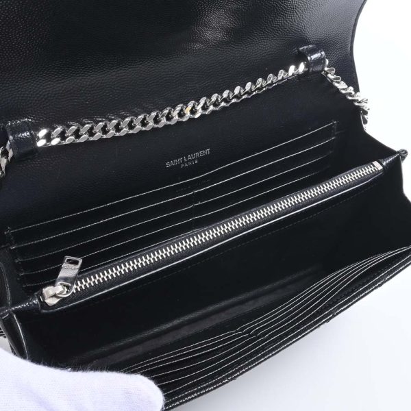 5 Saint Laurent Leather Chain Shoulder Wallet Long Wallet Black