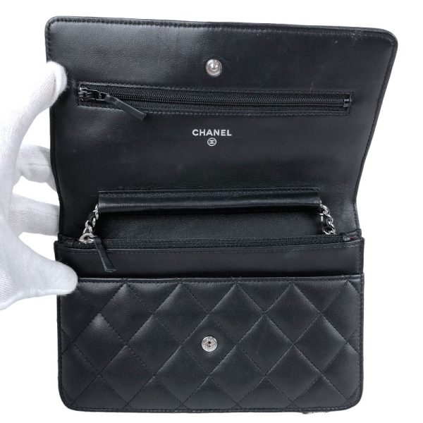 5 Chanel Classic Chain Wallet Shoulder Bag Black Silver