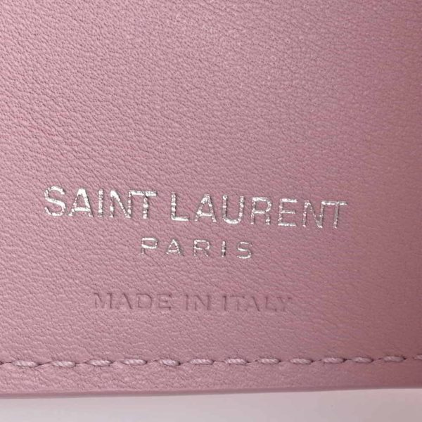 6 Saint Laurent Leather Tiny Wallet Tri fold Compact Wallet Pink