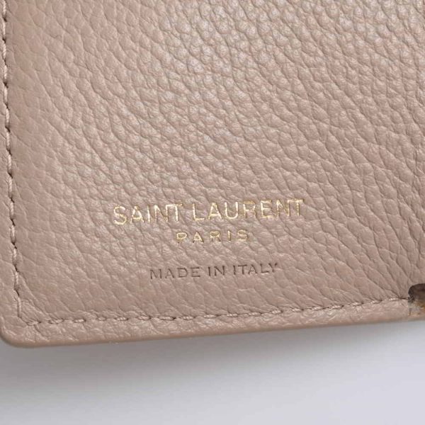 6 Saint Laurent Leather Tiny Wallet Tri fold Compact Wallet Beige