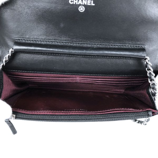 6 Chanel Classic Chain Wallet Shoulder Bag Black Silver