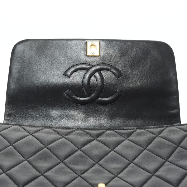 8 Chanel Matelasse Full Flap Push Lock Chain Shoulder Black Gold Hardware Lambskin Shoulder Bag