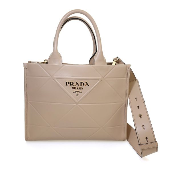 8015000590439 1 Prada Soft Calf Medium 2way Tote Bag Beige