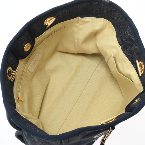 9 Chanel Deauville Medium Navy Gold Hardware Canvas Tote Bag