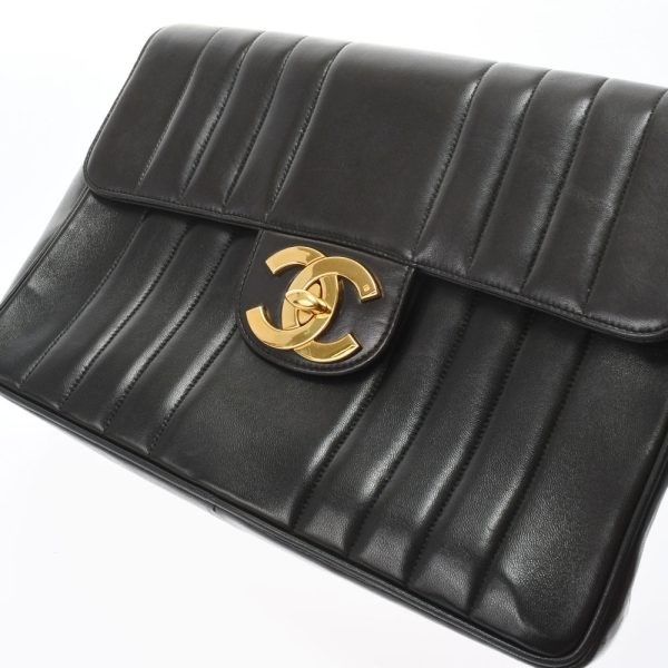 9 Chanel Mademoiselle Deca Matelasse Chain Shoulder 30cm Black Gold Hardware Lambskin Shoulder Bag