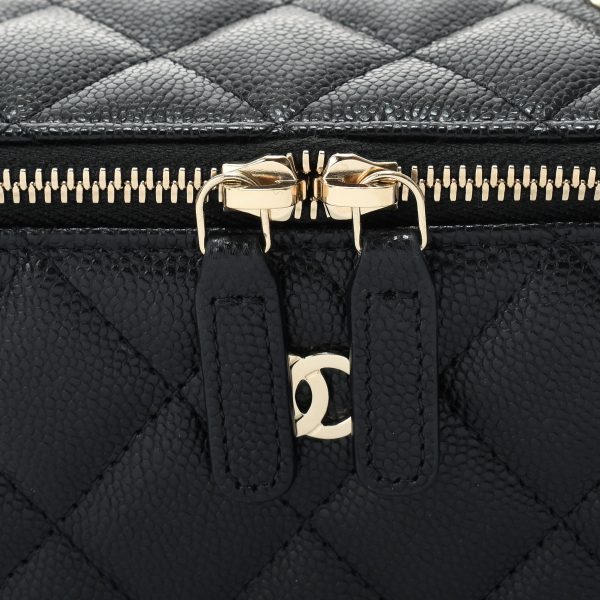 9 Chanel Matelasse Vanity Case Black Gold Hardware Grained Calfskin Shoulder Bag