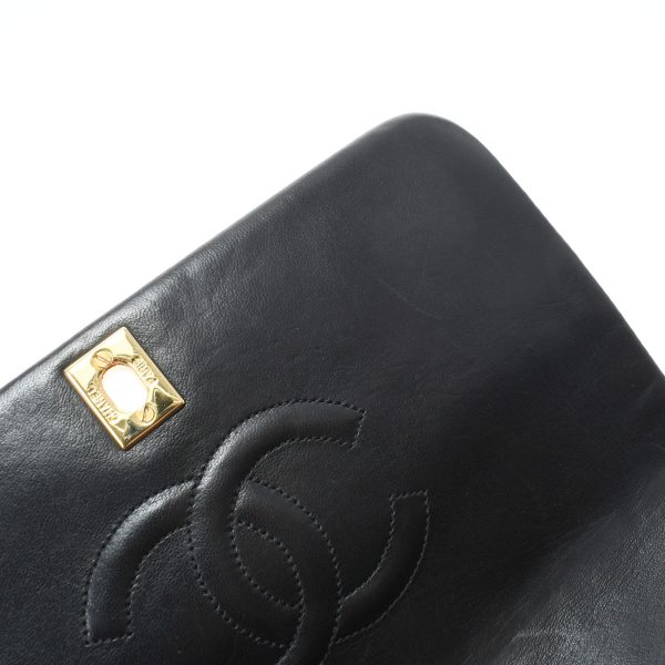 9 Chanel Matelasse Full Flap Push Lock Chain Shoulder Black Gold Hardware Lambskin Shoulder Bag