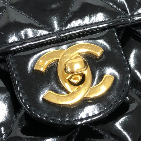 9 Chanel Mini Matelasse Gold Patent Shoulder Bag Black