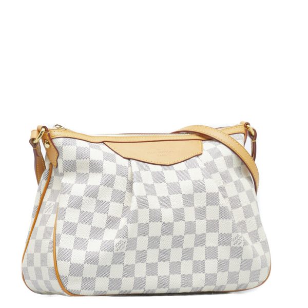 1 0110318 2 Louis Vuitton Damier Azur Siracusa PM Shoulder Bag White Leather