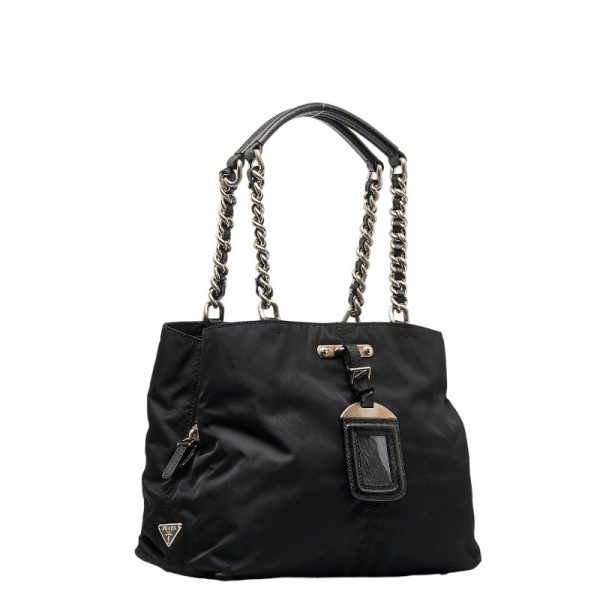 1 0110418 2 Prada Side Logo Tessuto Saffiano Chain Shoulder Bag Black